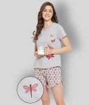 Clovia - Light Grey Cotton Women's Nightwear Nightsuit Sets