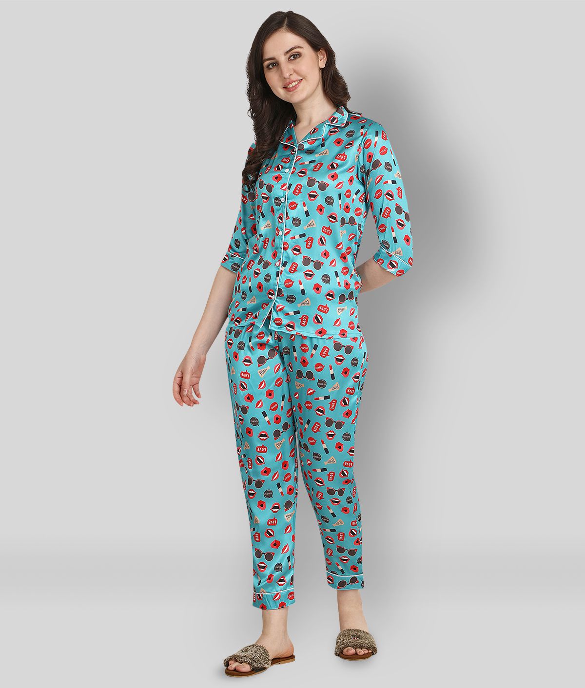     			Berrylicious - Blue Satin Women's Nightwear Nightsuit Sets ( Pack of 1 )