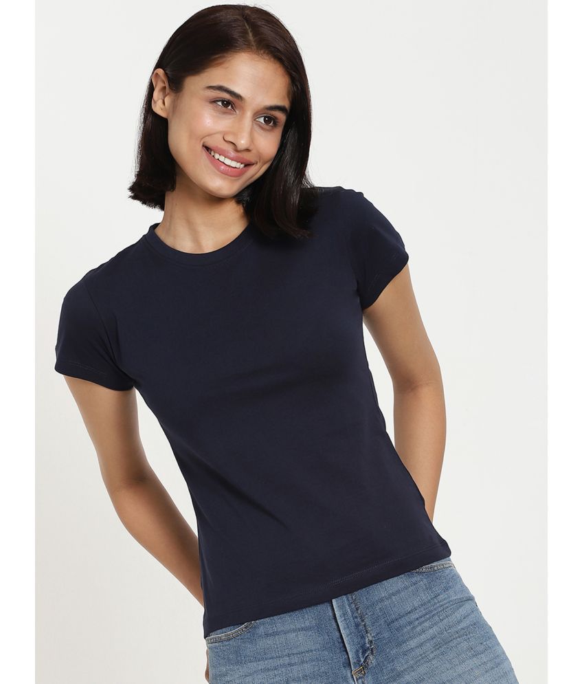     			Bewakoof - Blue Cotton Regular Fit Women's T-Shirt ( Pack of 1 )