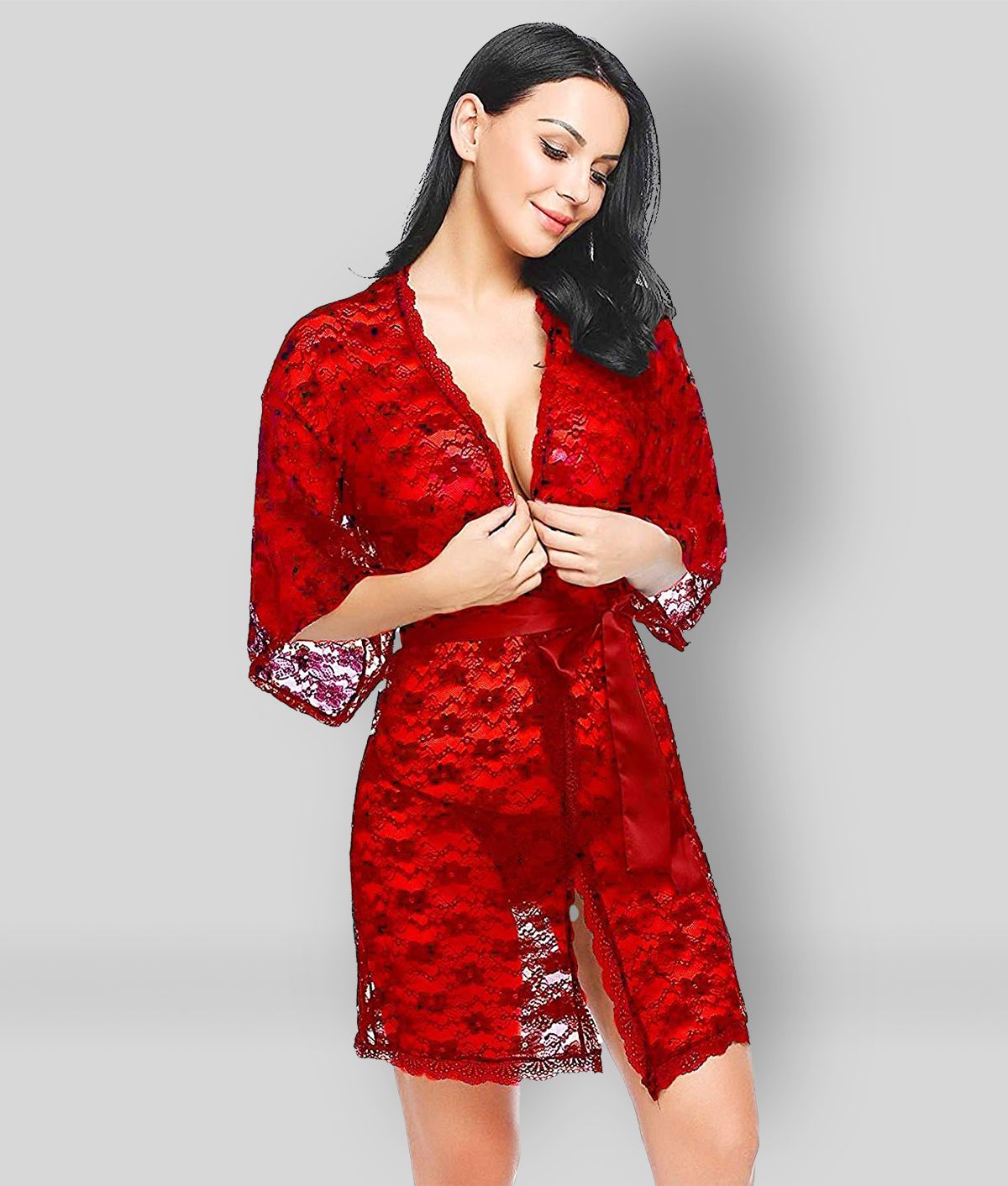     			Celosia - Red Lace Women's Nightwear Baby Doll Dresses Without Panty ( Pack of 1 )