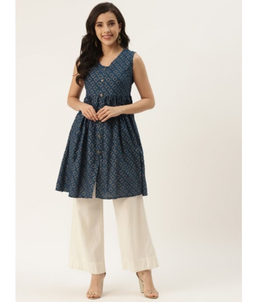     			Kbz - Navy Rayon Women's Flared Kurti ( Pack of 1 )