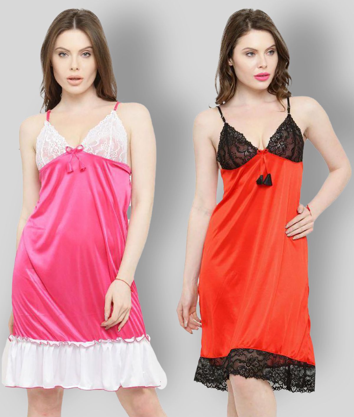     			N-Gal - Multicolor Satin Women's Nightwear Baby Doll Dresses Without Panty ( Pack of 2 )