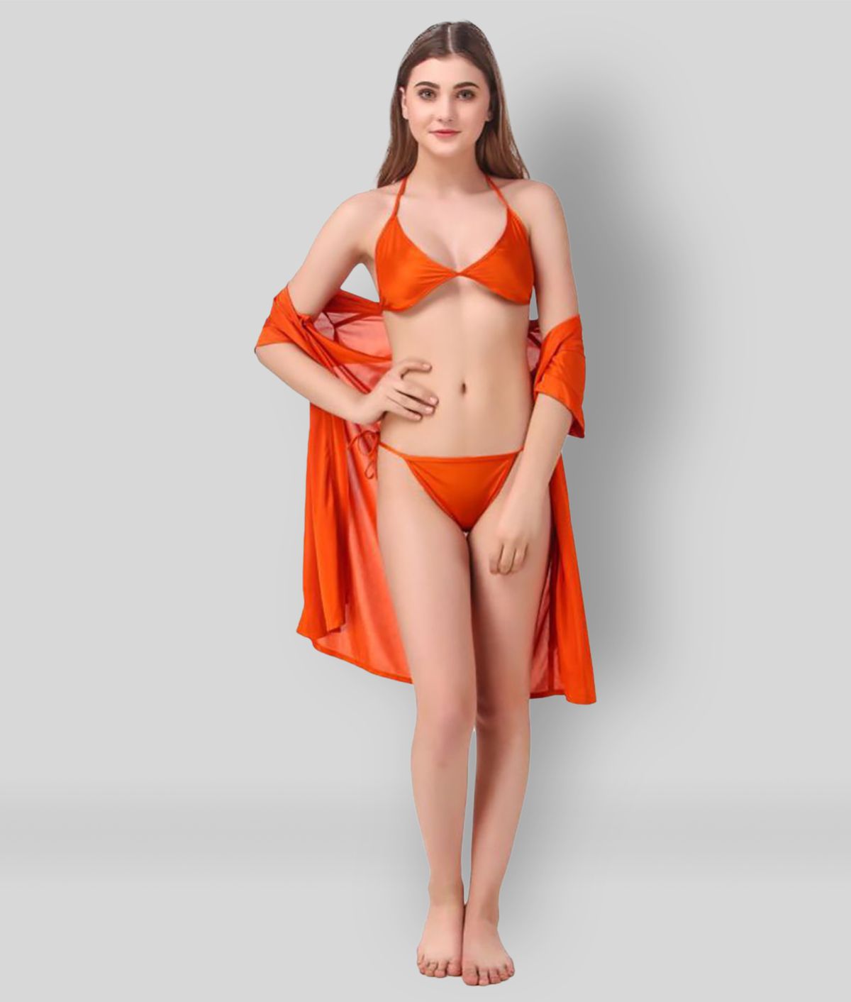     			Reposey - Orange Satin Women's Nightwear Robes ( Pack of 3 )