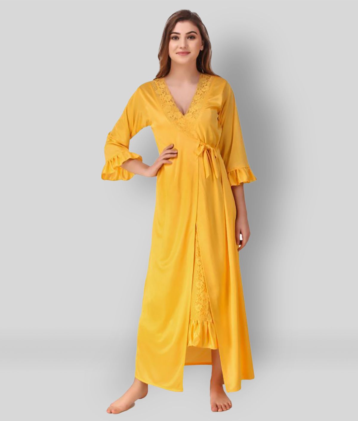     			Reposey - Yellow Satin Women's Nightwear Nighty & Night Gowns ( Pack of 2 )