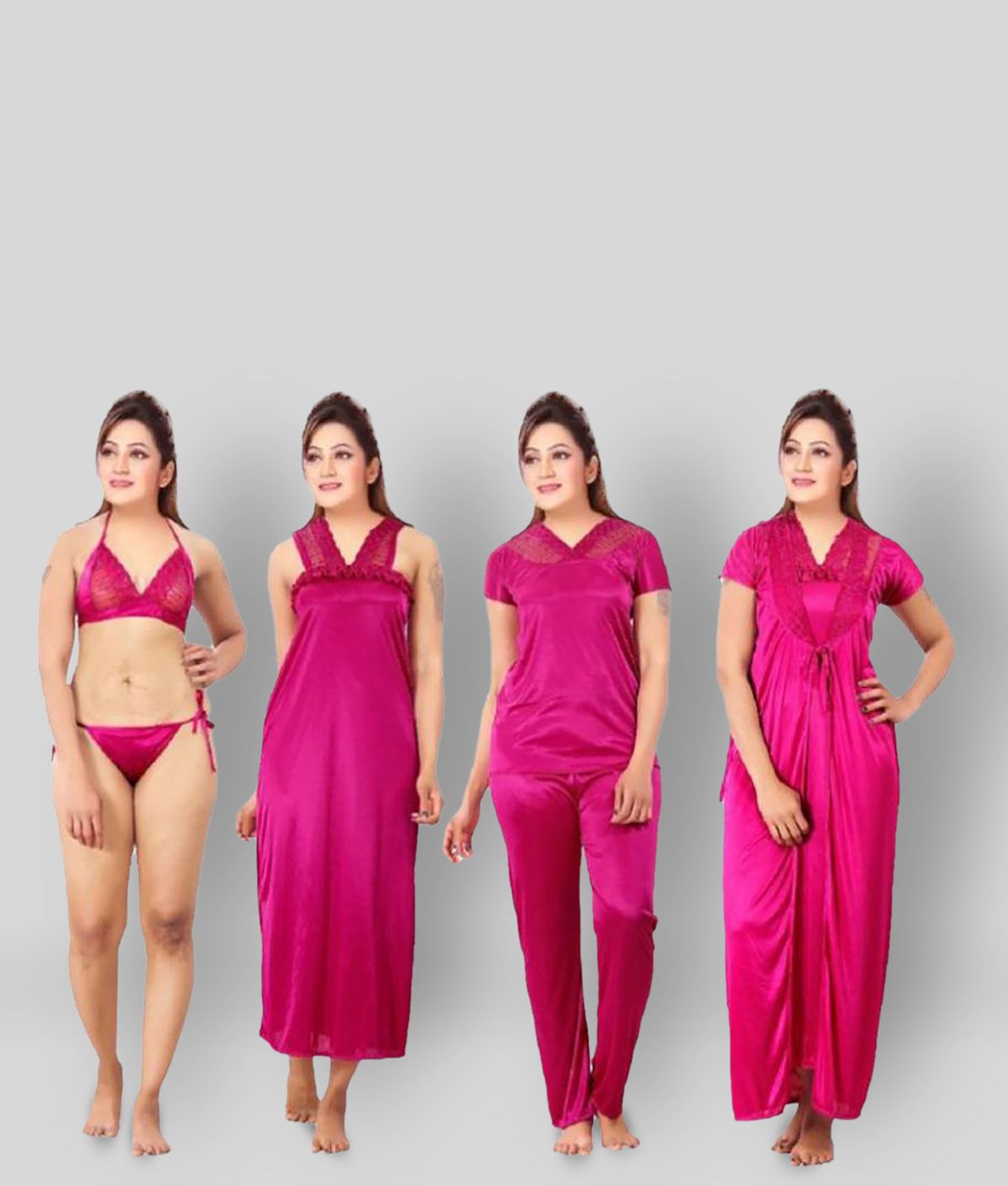     			Romaisa - Pink Satin Women's Nightwear Nighty & Night Gowns ( Pack of 6 )