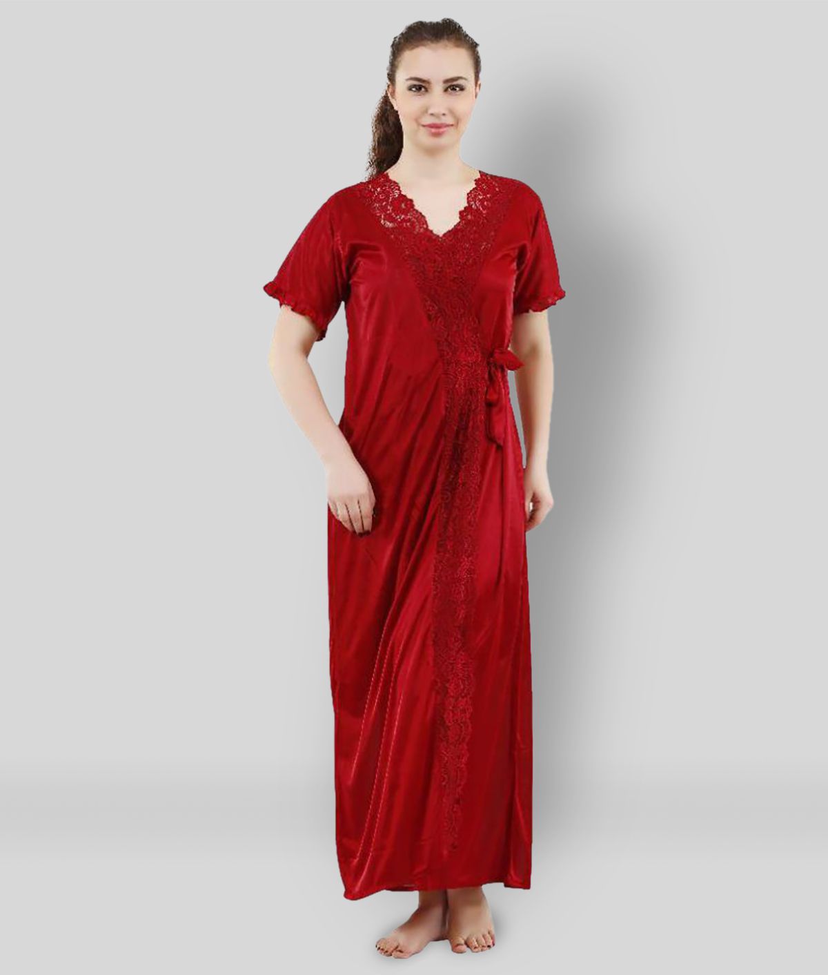     			Romaisa - Red Satin Women's Nightwear Nighty & Night Gowns