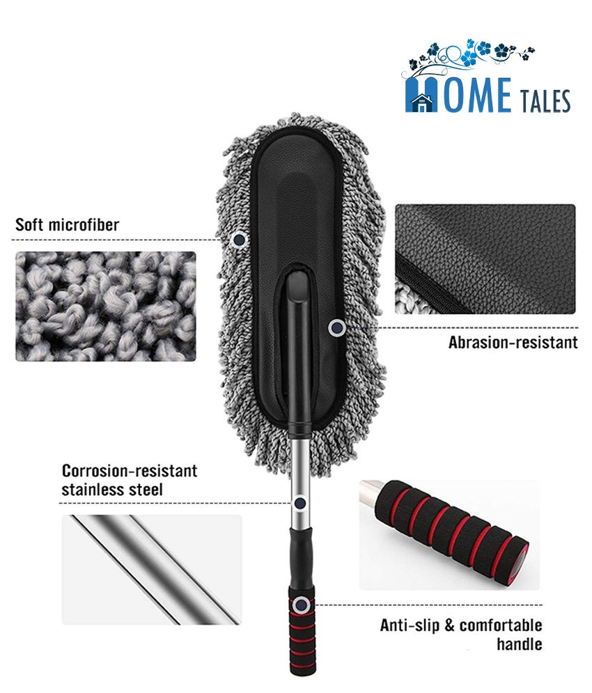    			HOMETALES Grey Cleaning Duster  Ultra Soft Microfiber Brush- Extendable Telescoping Handle Tool, Interior Exterior Multipurpose Smooth Cleaner for  Office Home Use