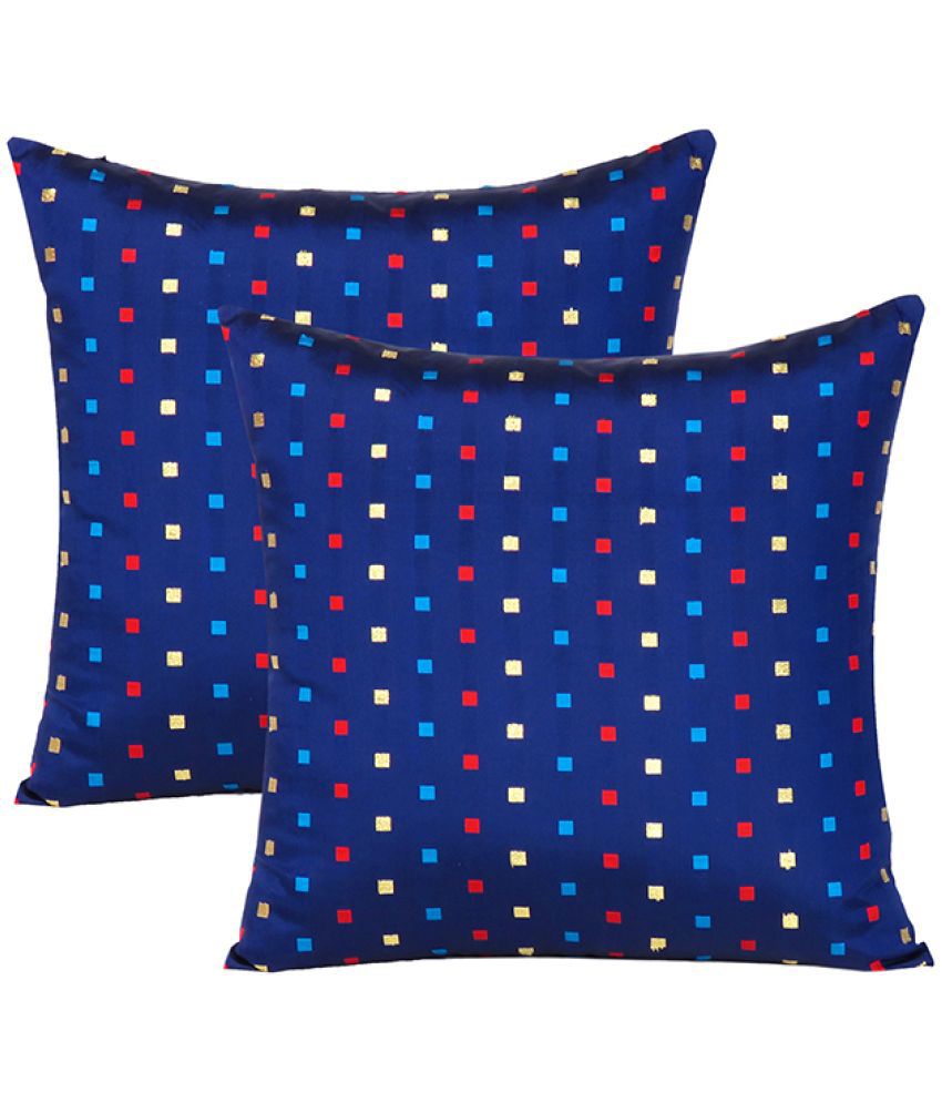     			SUGARCHIC - Navy Blue Set of 2 Silk Square Cushion Cover
