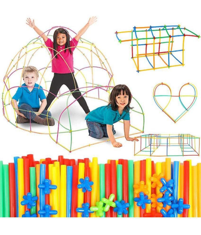Tzoo Plastic Pipe Straw Stick Brick Building Block Set 4D Space for Kids Assembly Educational Activity Toy Game Set Pipe Blocks Building Toys Straws and connectors- Multicolor