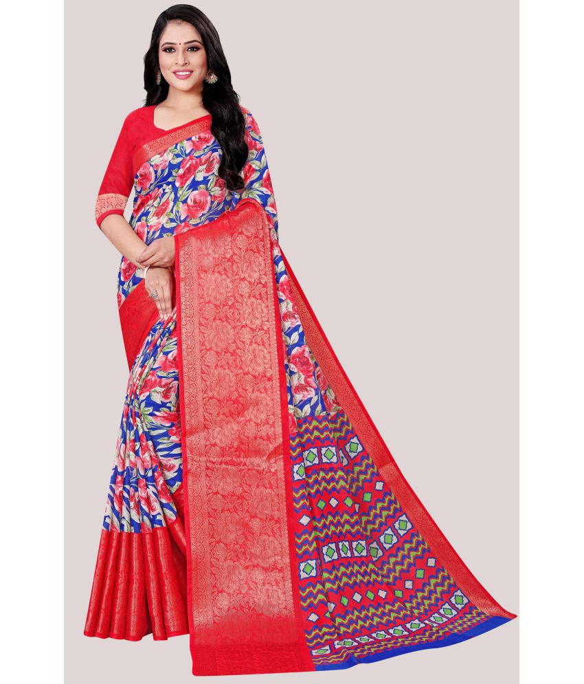 DAIFA - Red Linen Saree With Blouse Piece ( Pack of 1 )