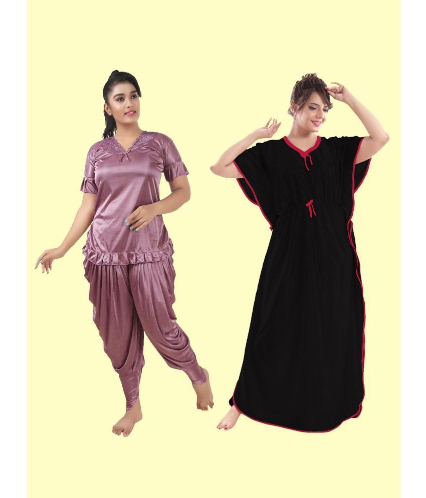     			RRIDHIMA - Multi Color Satin Women's Nightwear Nightsuit Sets ( Pack of 2 )