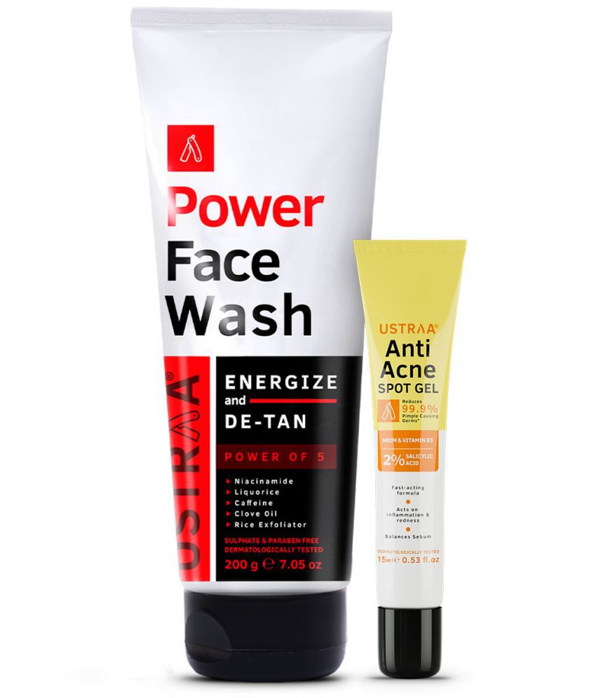     			Ustraa Anti Acne Spot Gel - 15ml & Power Face Wash Energize and De-Tan - 200g