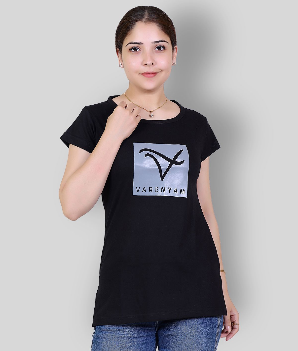     			Varenyam - Black Cotton Regular Fit Women's T-Shirt ( Pack of 1 )