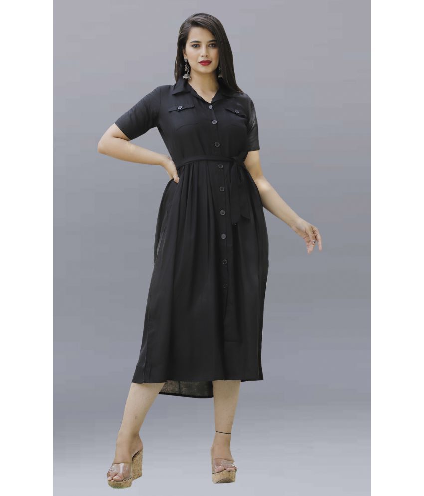     			ZAMAISHA - Black Rayon Women's Shirt Dress ( Pack of 1 )