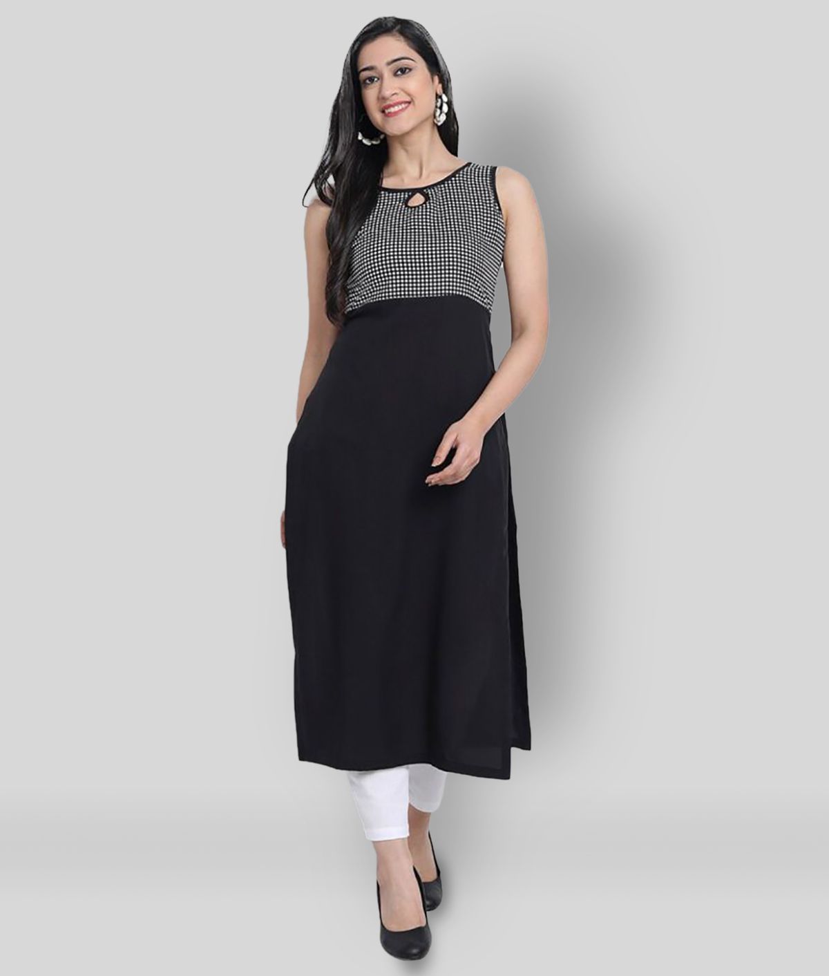     			GLAMPUNCH - Black Crepe Women's Straight Kurti ( Pack of 1 )