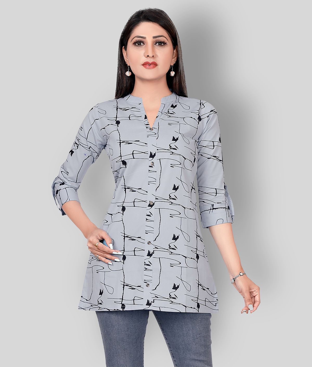     			Meher Impex - Light Grey Cotton Women's Straight Kurti ( Pack of 1 )