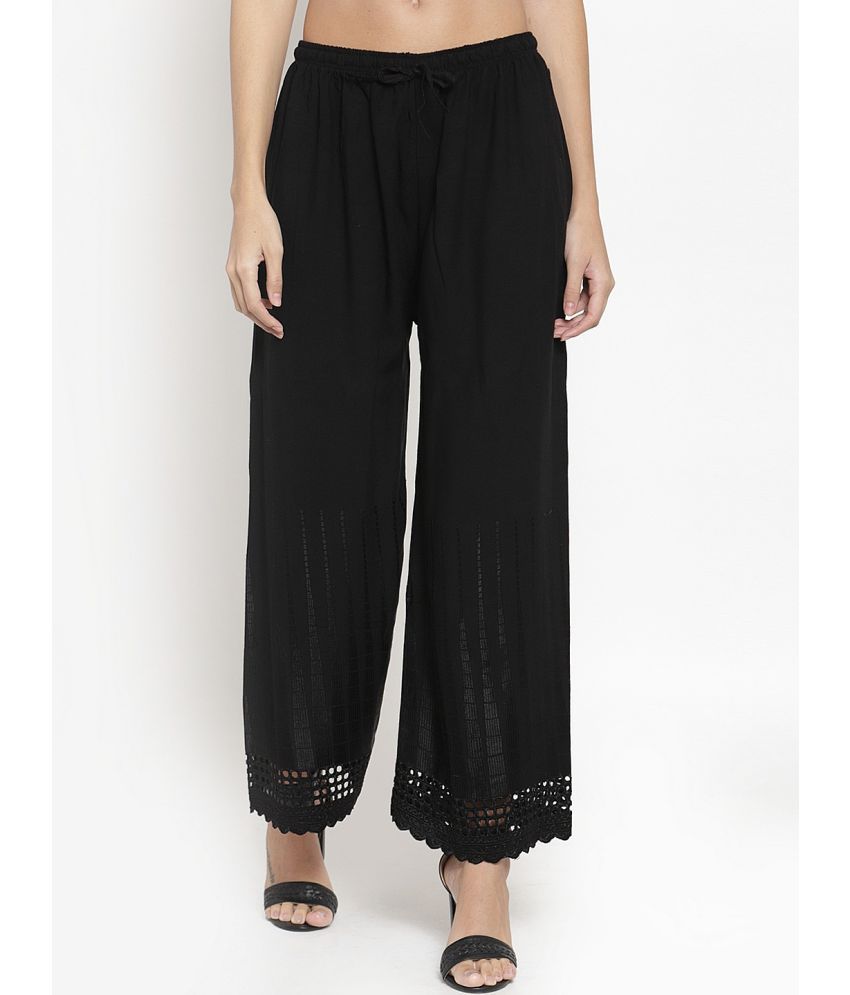     			OMAYA - Black Rayon Flared Women's Palazzos ( Pack of 1 )