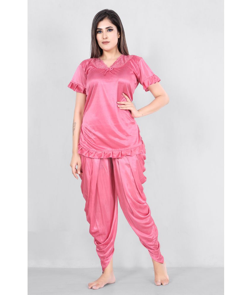     			RRIDHIMA - Pink Satin Women's Nightwear Nightsuit Sets ( Pack of 1 )