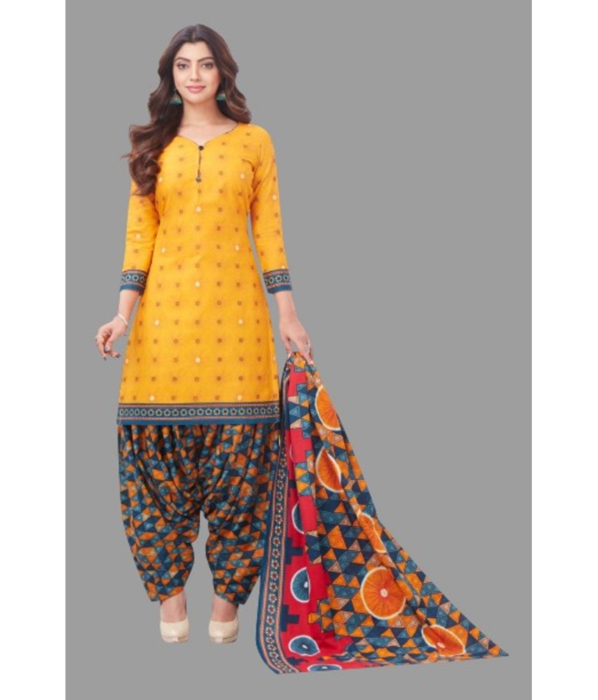     			shree jeenmata collection - Yellow Printed Unstitched Dress Material ( Pack of 1 )