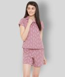 Clovia - Pink Cotton Women's Nightwear Nightsuit Sets ( Pack of 2 )