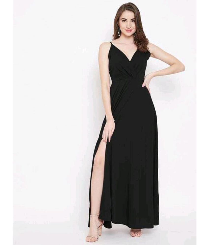     			YUG ART - Black Crepe Women's Side Slit Dress ( Pack of 1 )