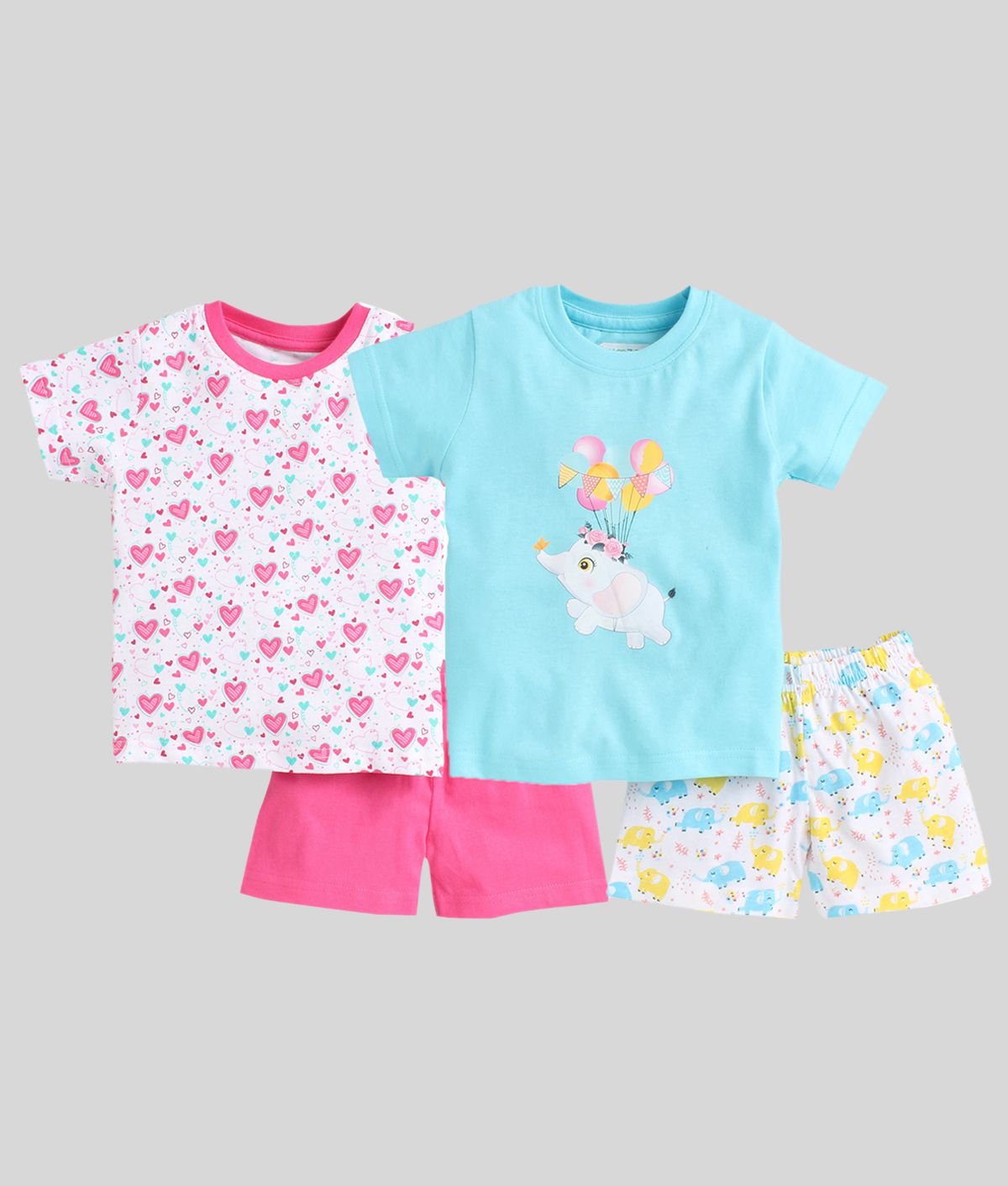 BUMZEE Blue & Pink Baby Girls T-Shirt & Shorts Set Pack of 2 Age - 12-18 Months