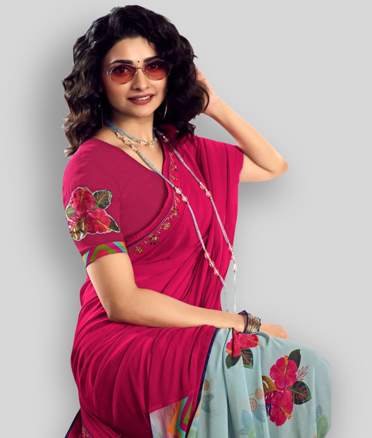     			Gazal Fashions - Pink Chiffon Saree With Blouse Piece ( Pack of 1 )