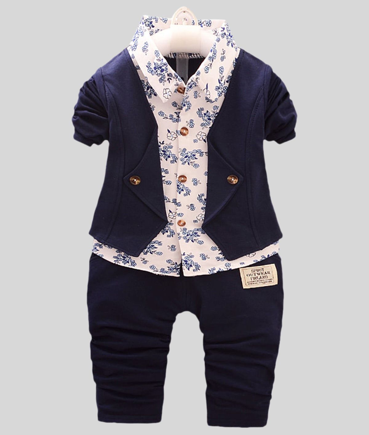 HOPSCOTCH - Navy Cotton Boy's Shirt & Pants ( Pack of 1 )