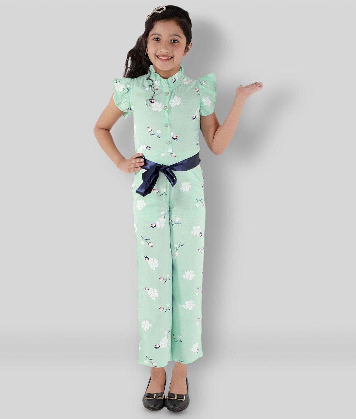     			Kids Cave - Light Green Rayon Girls Jumpsuit ( Pack of 1 )
