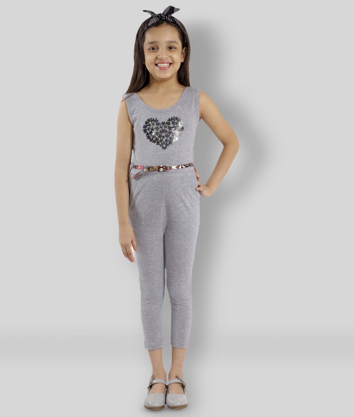     			Kids Cave - Gray Cotton Blend Girls Jumpsuit ( Pack of 1 )