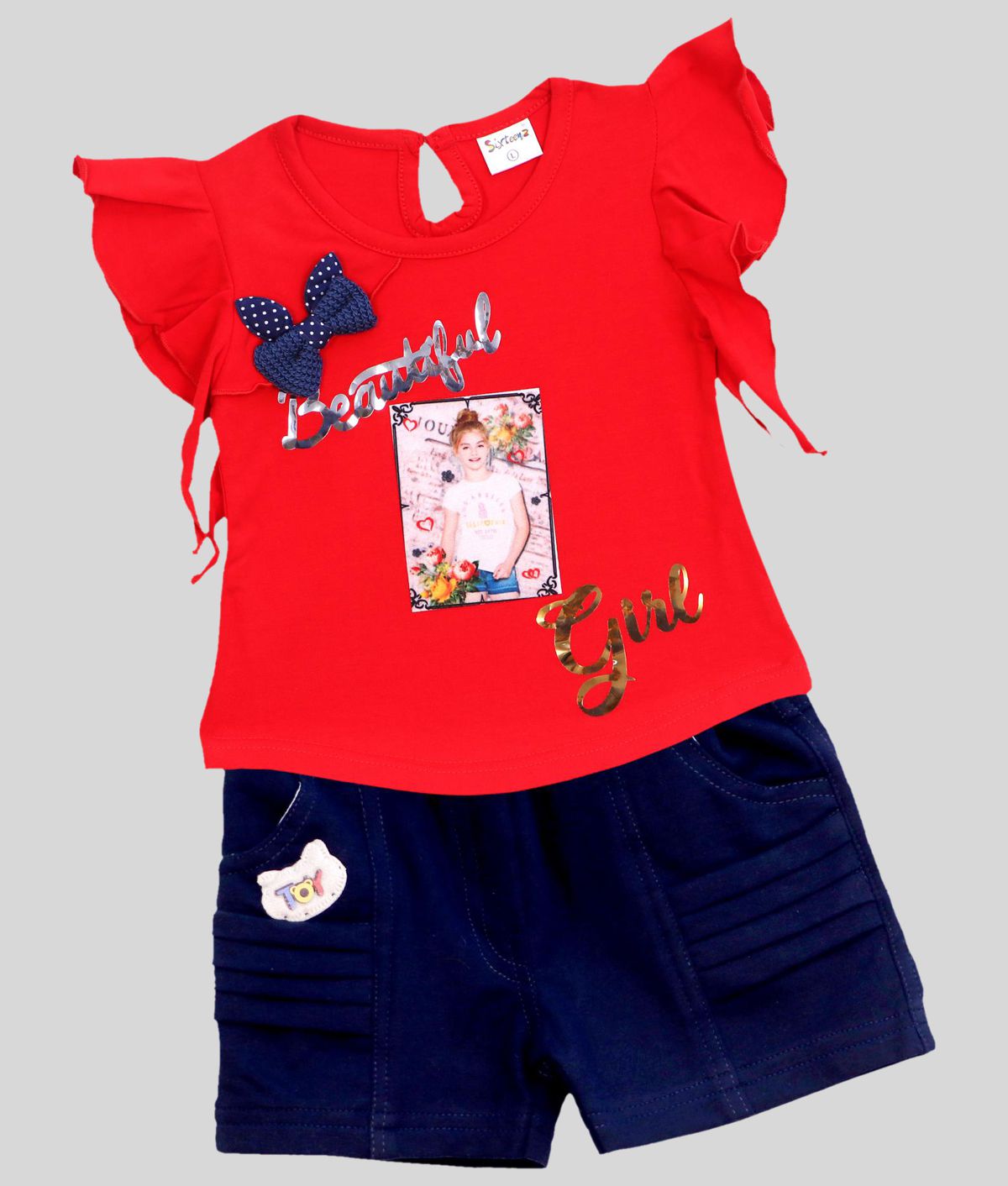     			Me N My CLOSET - Red Cotton Blend Top & Shorts For Baby Girl ( Pack of 1 )