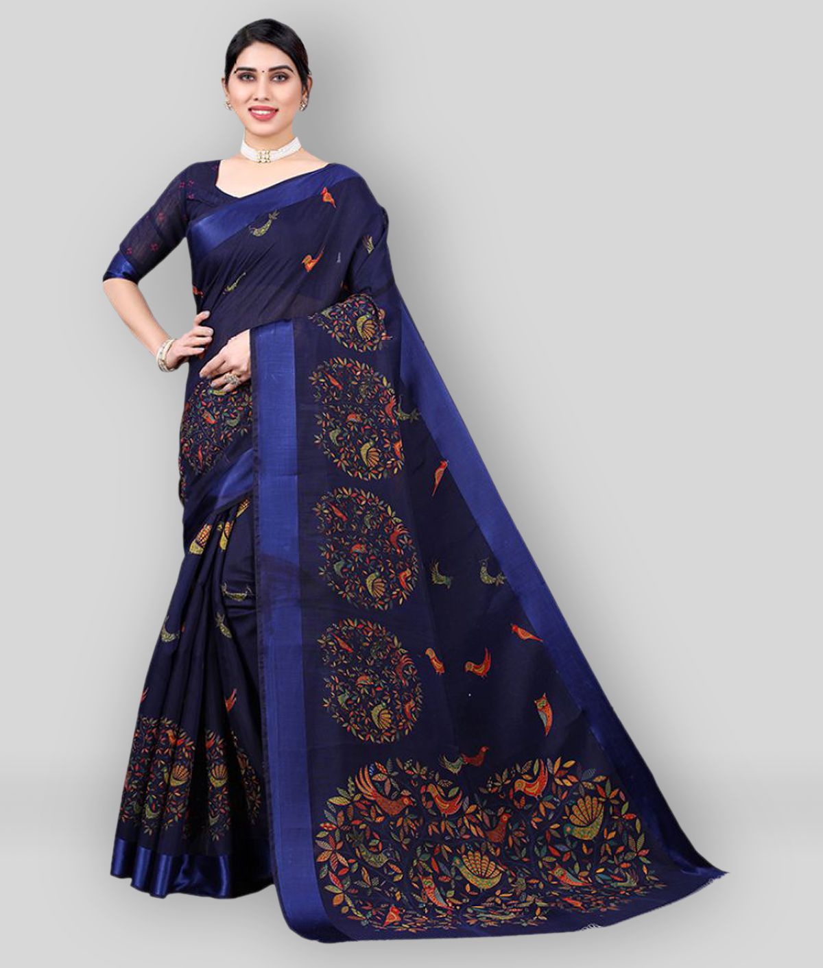 POSHYAA FASHION - Blue Cotton Saree With Blouse Piece ( Pack of 1 )