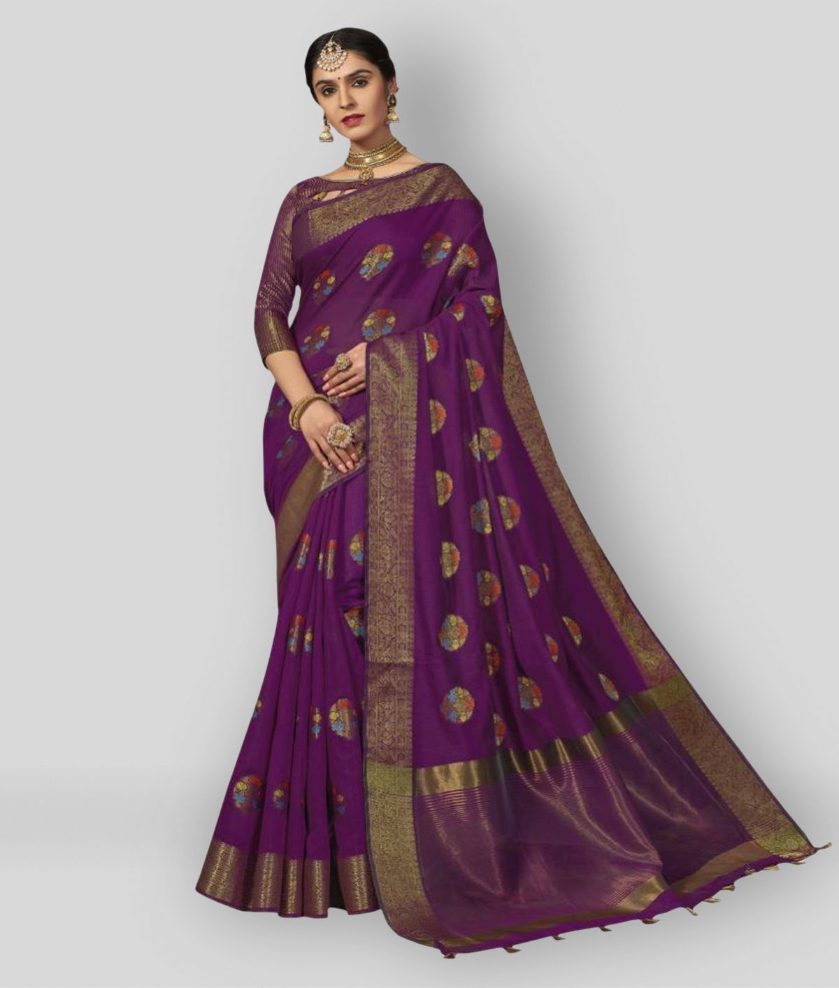     			Pisara - Purple Cotton Silk  Saree With Blouse Piece ( Pack of 1 )