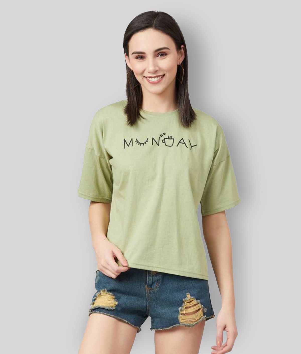     			Chimpaaanzee - Green Cotton Loose Fit Women's T-Shirt ( Pack of 1 )