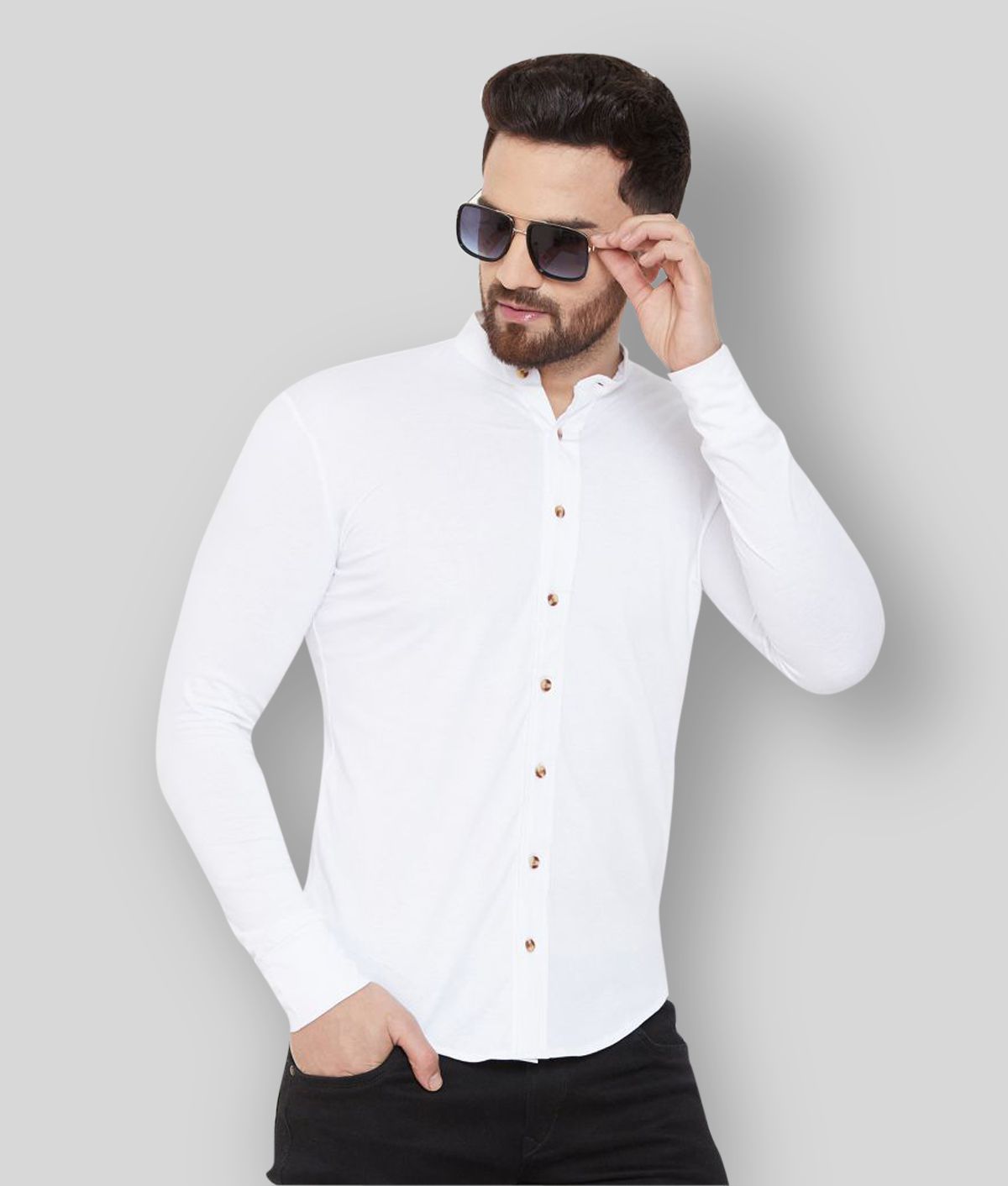     			GESPO - White Cotton Blend Regular Fit Men's Casual Shirt (Pack of 1)