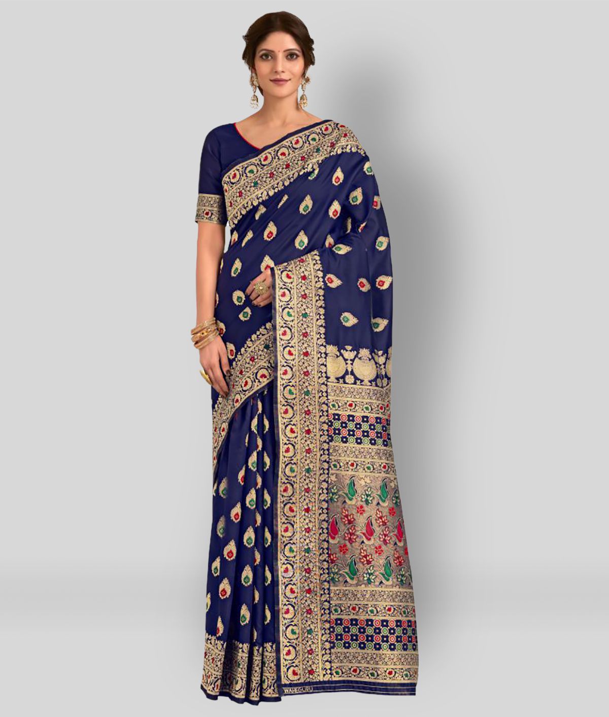     			Sherine - Blue Banarasi Silk Saree With Blouse Piece (Pack of 1)