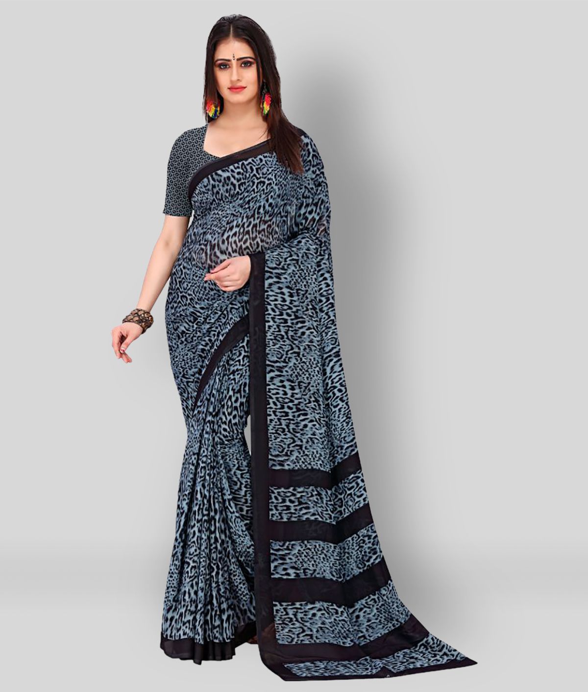     			ANAND SAREES - Dark Grey Georgette Saree With Blouse Piece (Pack of 1)