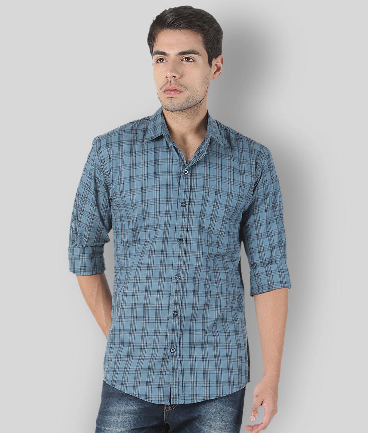     			YHA - Light Blue Cotton Regular Fit Men's Casual Shirt (Pack of 1 )