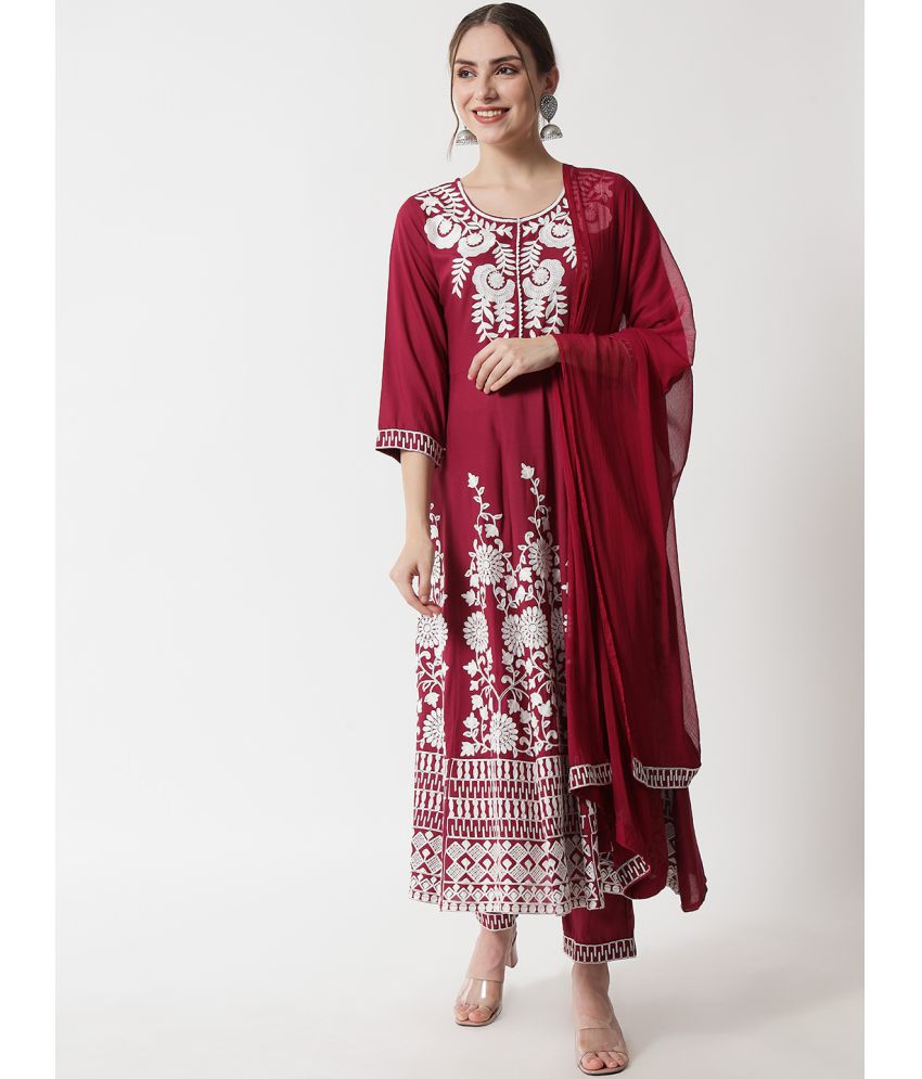     			AMIRA'S INDIAN ETHNICWEAR - Red A-line Rayon Women's Stitched Salwar Suit ( Pack of 1 )