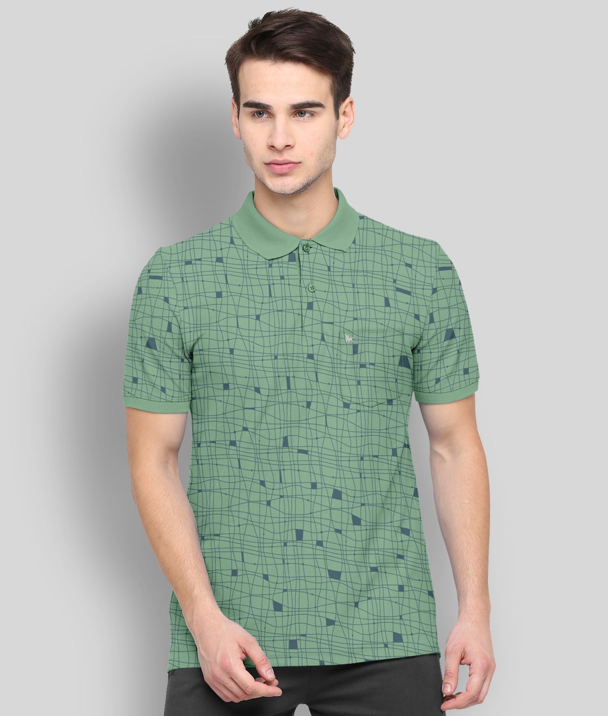     			BULLMER Pack of 1 Cotton Blend Regular Fit Printed Half Sleeves Men's Polo T Shirt ( Green )