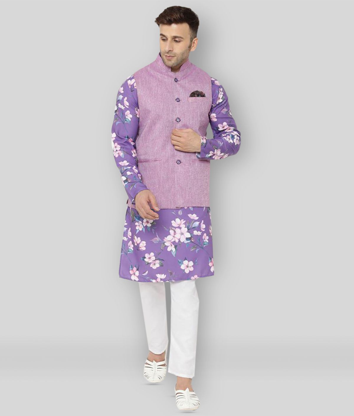     			Hangup - Purple Cotton Blend Regular Fit Men's Kurta Pyjama Set ( Pack of 1 )