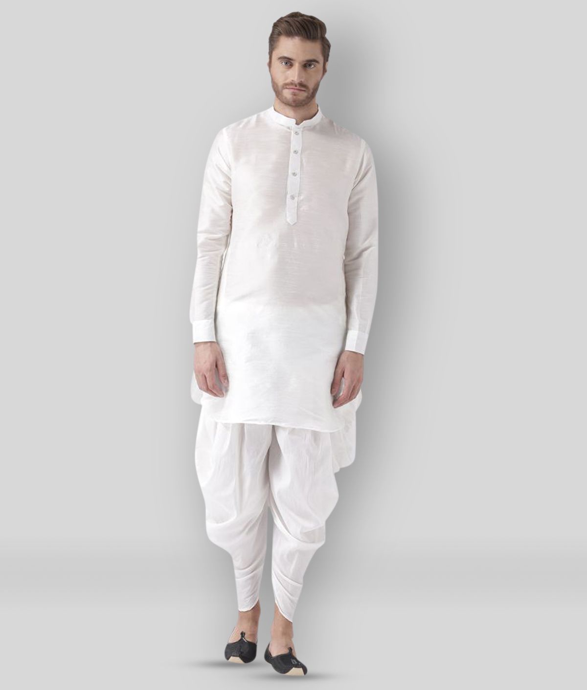     			Hangup - White Silk Regular Fit Men's Dhoti Kurta Set ( Pack of 1 )