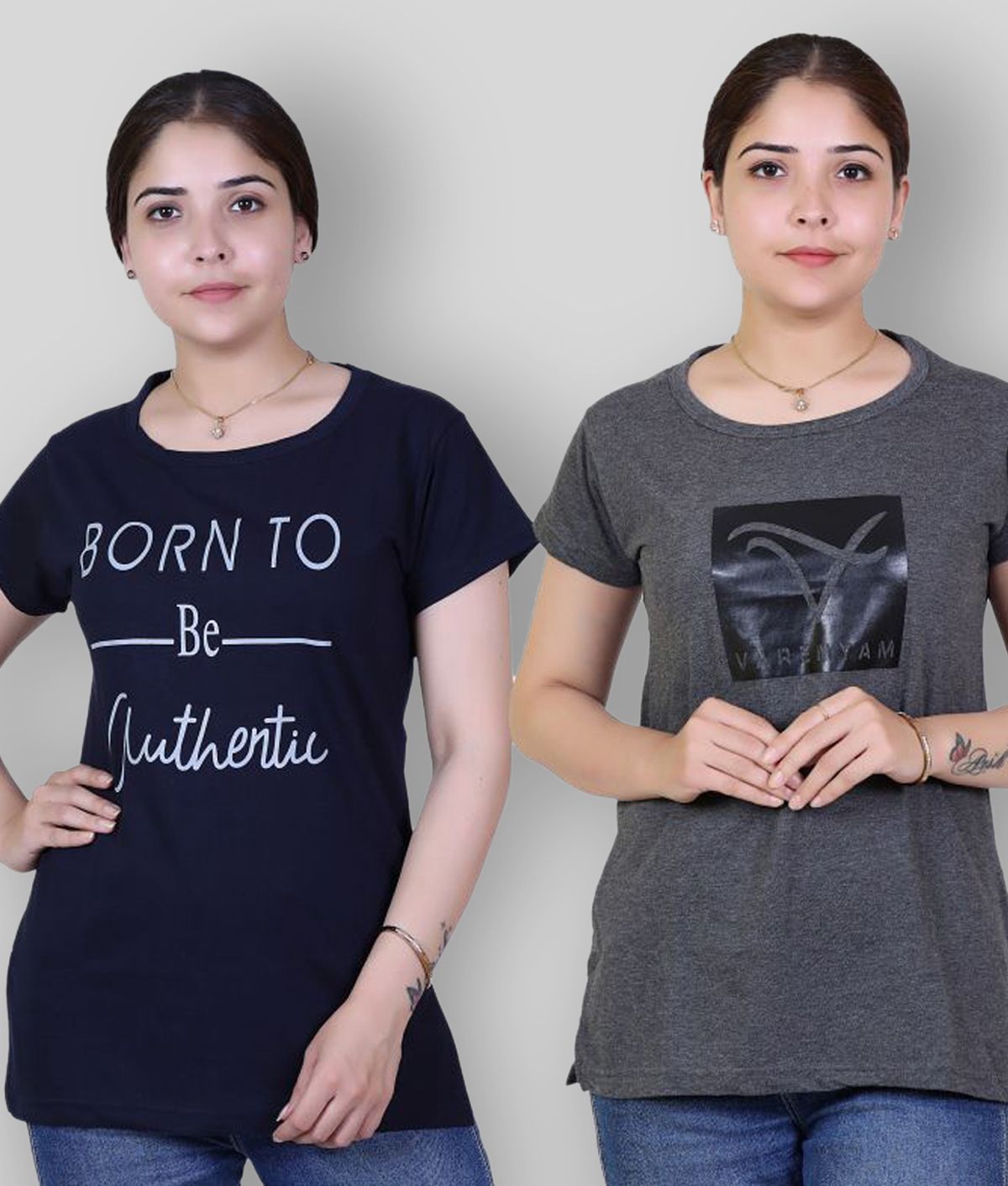     			Varenyam - Dark Grey Cotton Regular Fit Women's T-Shirt ( Pack of 2 )