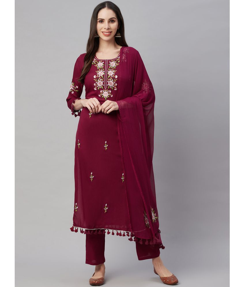     			AMIRA'S INDIAN ETHNICWEAR - Maroon Straight Rayon Women's Stitched Salwar Suit ( Pack of 1 )