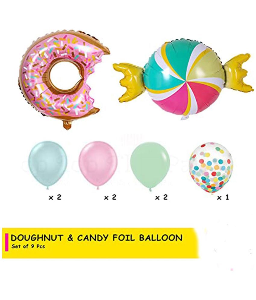     			Kiran Enterprises  Donut Foil Balloon, Candy Foil , Pastel , Polka Dot Balloon for Party & Baby Shower decoration ( Pack Of 9 )