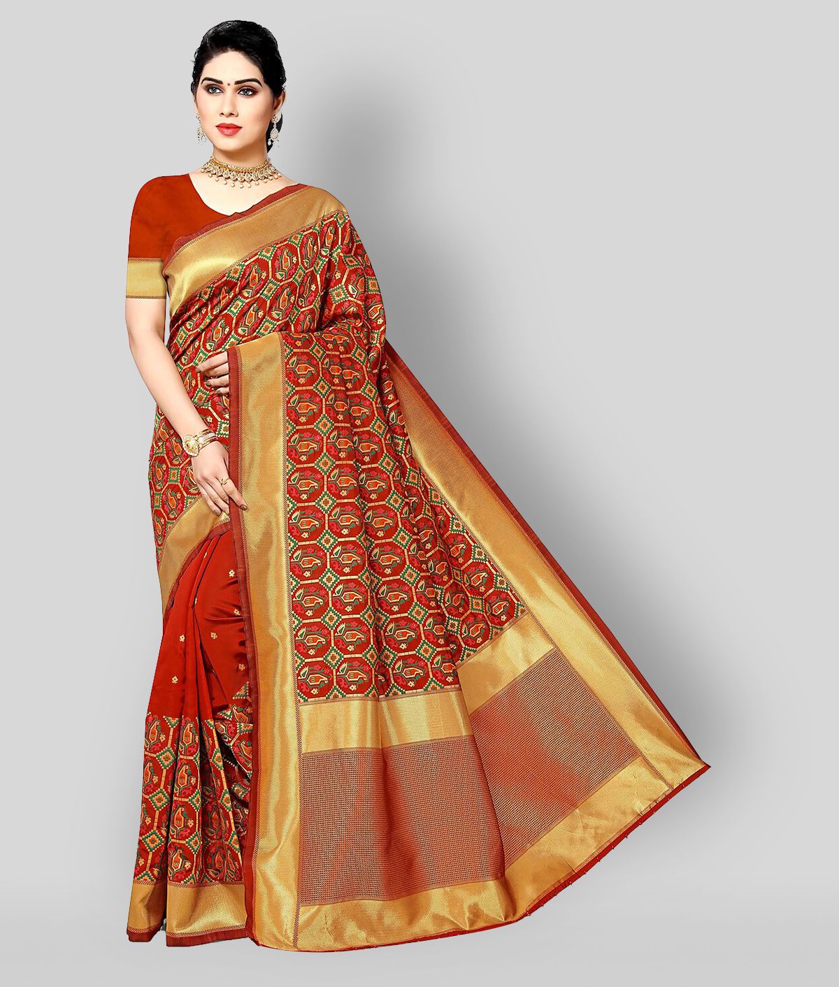     			NENCY FASHION - Multicolor Banarasi Silk Saree With Blouse Piece (Pack of 1)