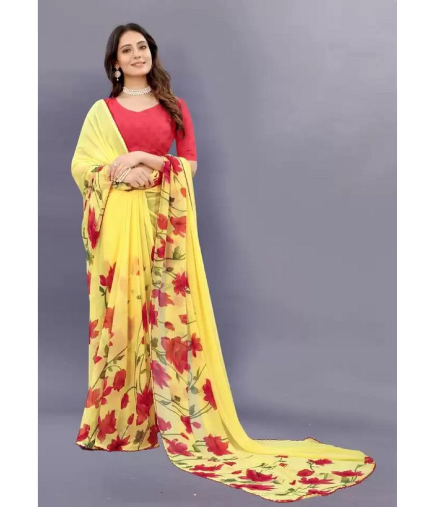     			Sanwariya Silks - Yellow Georgette Saree With Blouse Piece ( Pack of 1 )
