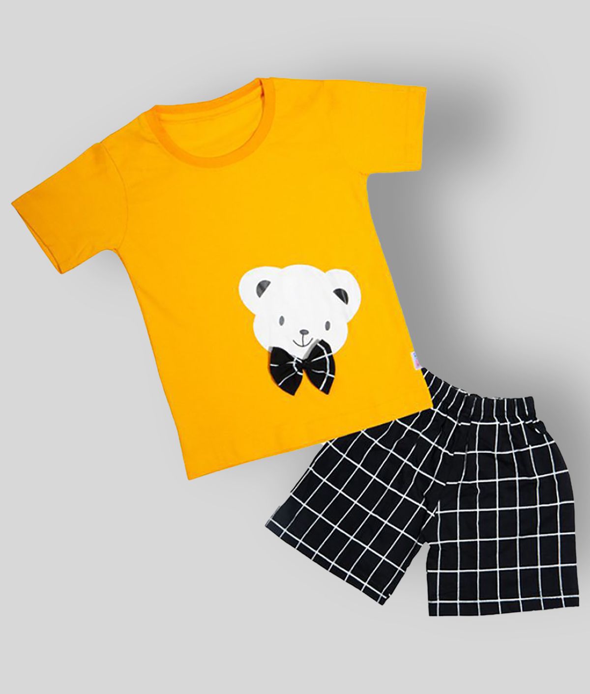 CATCUB - Yellow Cotton Blend Boy's T-Shirt & Shorts ( Pack of 1 )