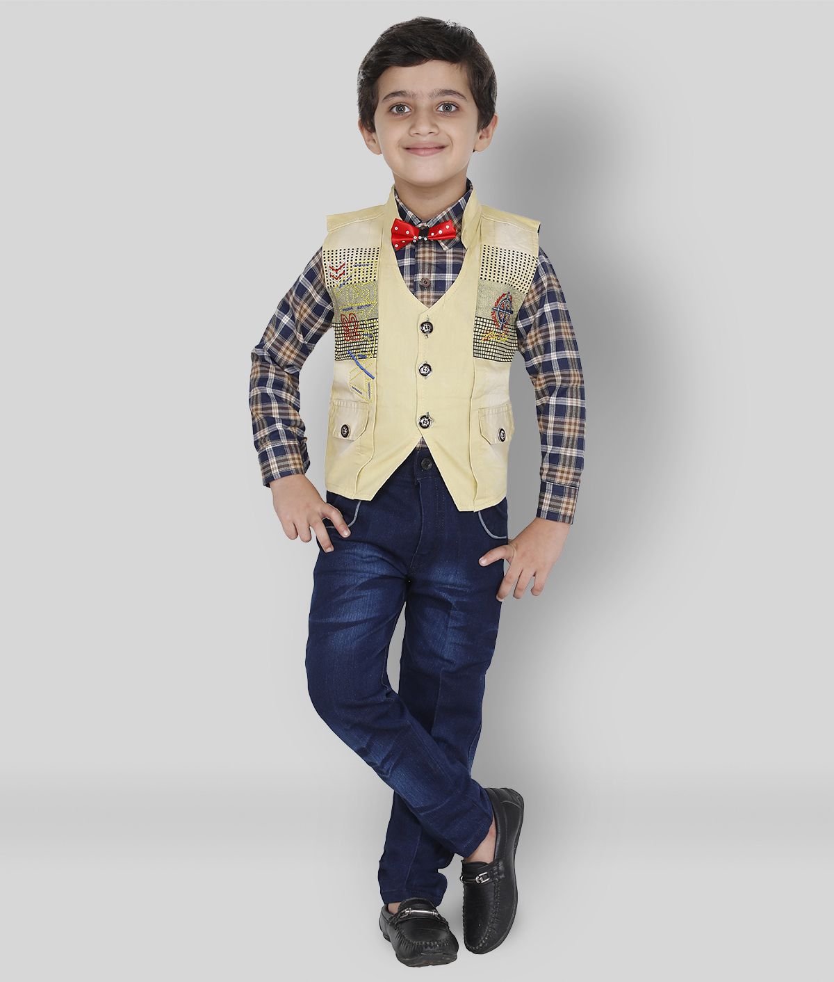     			Fourfolds - Yellow Cotton Blend Boy's Shirt & Jeans ( Pack of 1 )