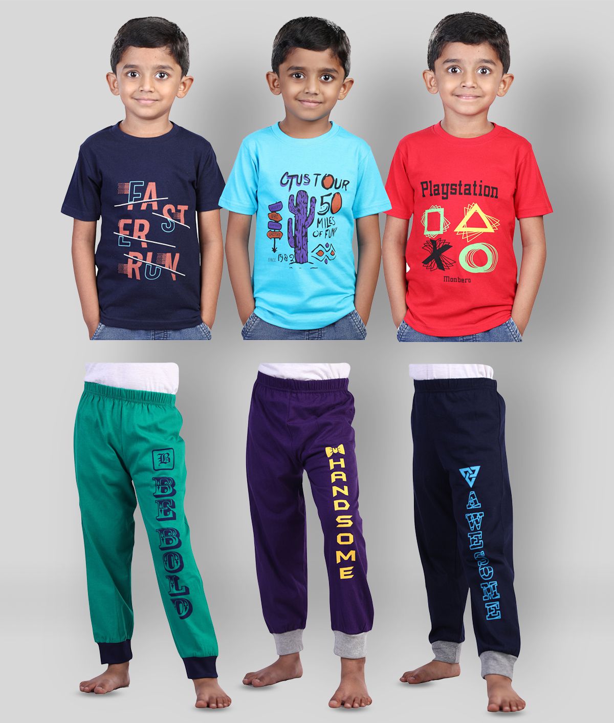     			JILZ - Multi Cotton Boy's T-Shirt & Pants ( Pack of 3 )